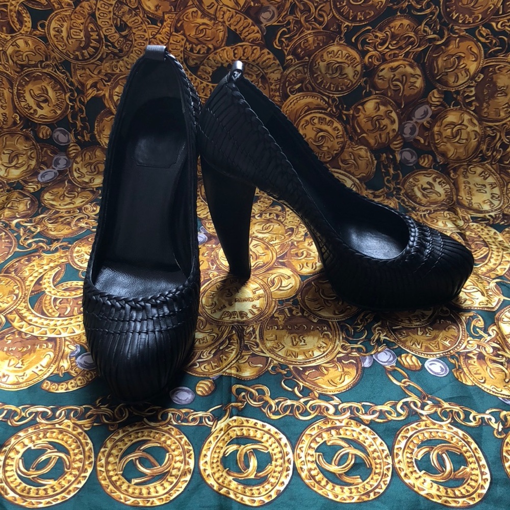 Dior Black Woven Leather High Heel Pumps